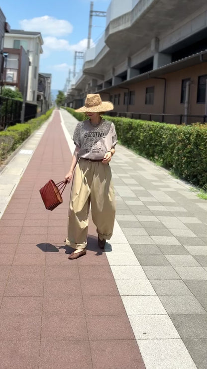 コットンワイドバレルパンツ