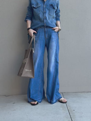 カットアウトヘムワイドデニム