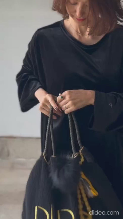 PARISボアバッグ（レオパ.黒）