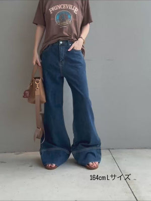 パネルヘムストレートデニム