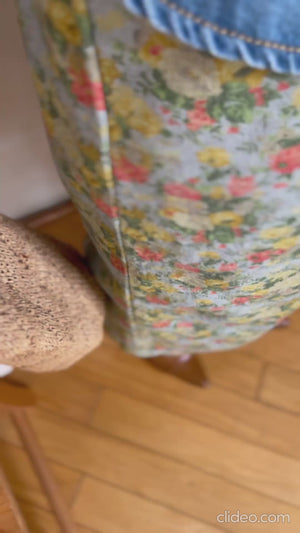 リネンコットン レトロフラワー ナロースカート