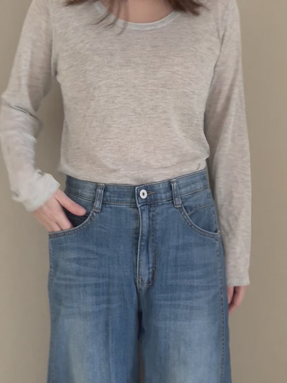 カットアウトヘムワイドデニム