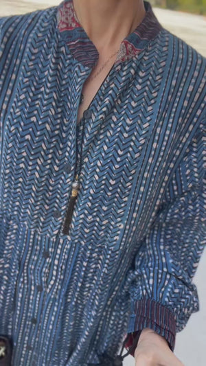 ブロックプリントワンピースコート