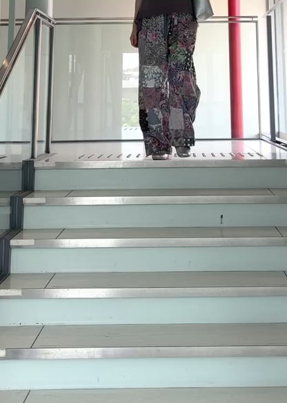 グレーblockprintパッチワークパンツ