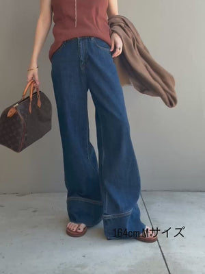 パネルヘムストレートデニム