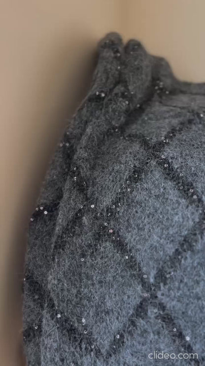 スパンコールニットロングカーディガン